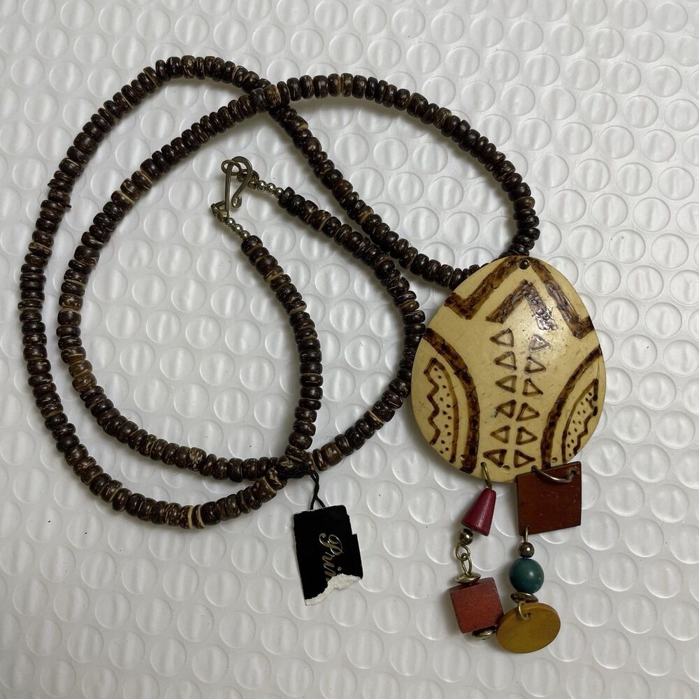 Handmade Statement Necklace Wood Beads Wood Pendant Colorful